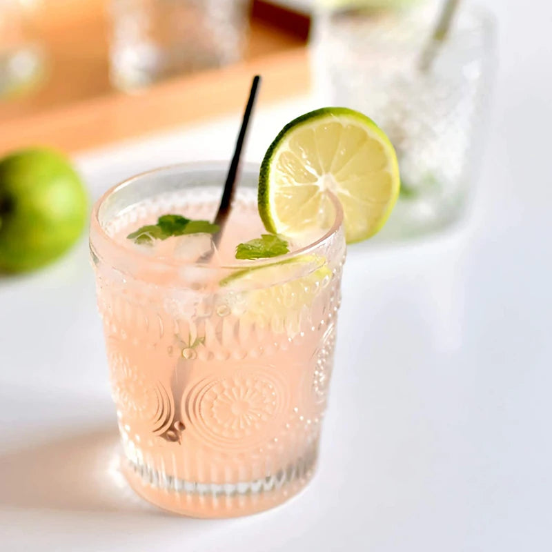 2PCS Romantic Water Glasses, Drinking Glasses Tumblers, Vintage Glassware Set for Juice, Beverages, Beer, Cocktail