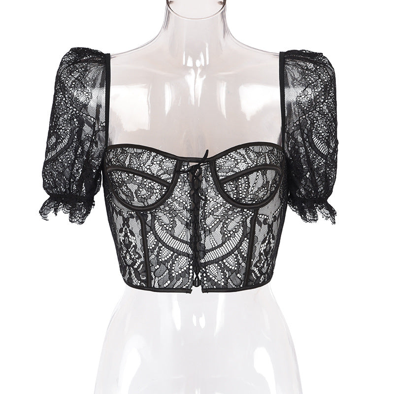Hot Sale Lace Sexy Mesh Bra Crop Top Nighty Street Style Strappy Slim T-Shirt
