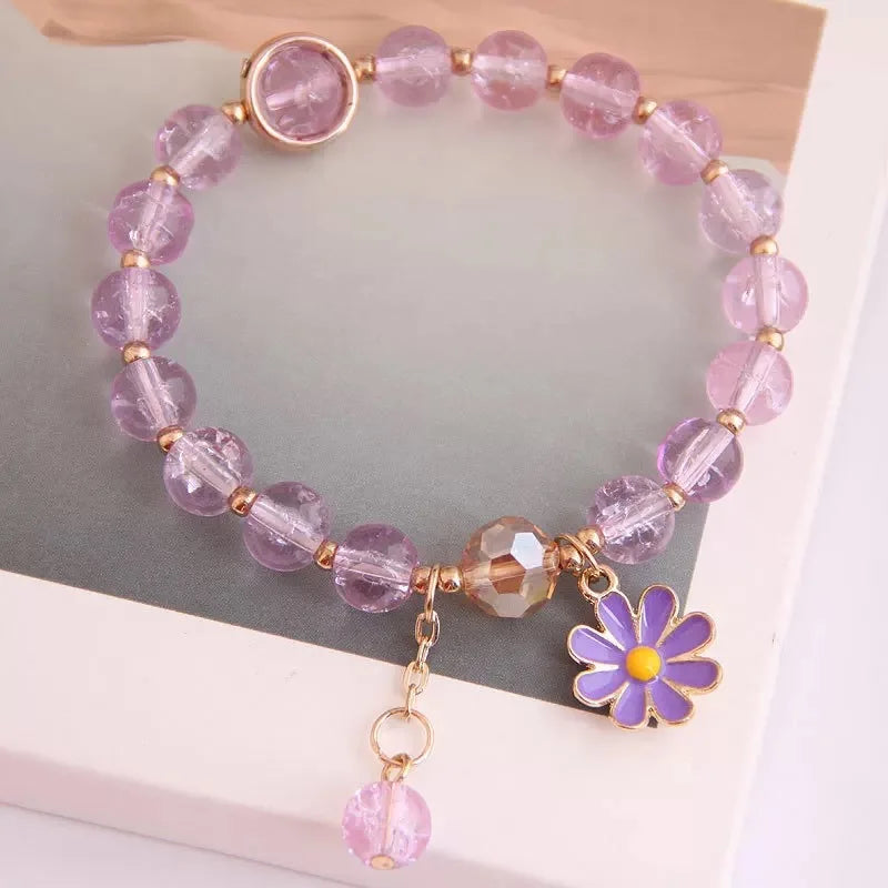 2022 New Korean Flowers Daisy Bracelets Bohemian Colorful Crystal Beaded Bracelet Handmade Elastic Rope Women Pulseira Jewelry