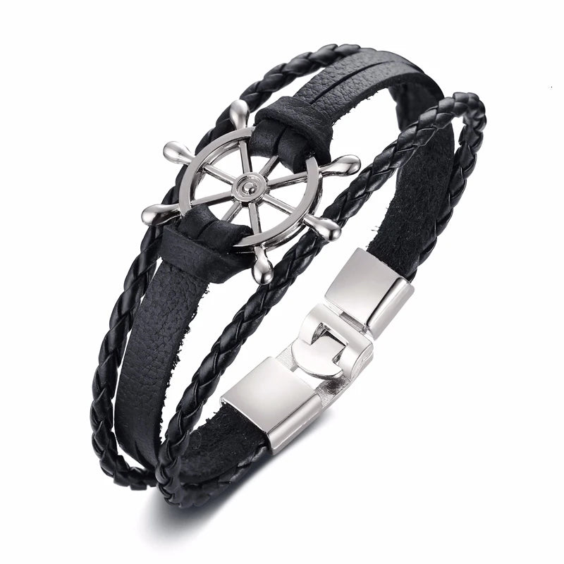 Ships Wheel Jewelry Rudder Leather Bracelet Nautical Bracelet Nautical Gifts for Men Jewelry