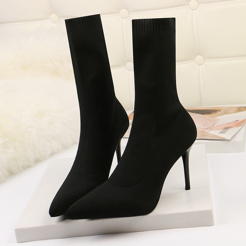 Winter Fashion Pointed Toe Elastic Sock Boots Women Sexy High Heel Ankle Boots