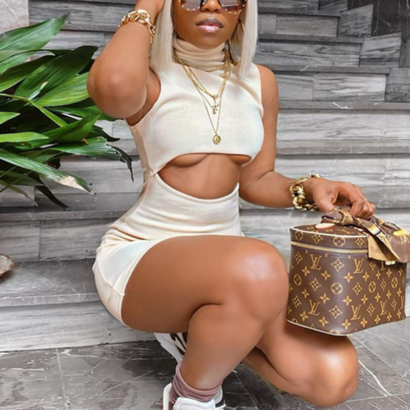 2023 Summer White Cut Out Bodycon Dress Sexy Sleeveless Casual Short Dresses Women Clothing