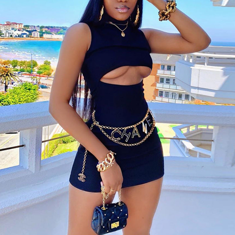 2023 Summer White Cut Out Bodycon Dress Sexy Sleeveless Casual Short Dresses Women Clothing
