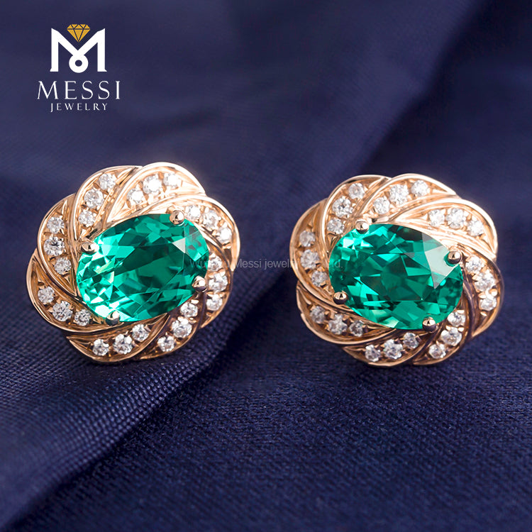 MS-199 Messi Jewelry Oval 14k 18k Gold 2 Carat Lab Created Emerald Earrings Jewellery for Women