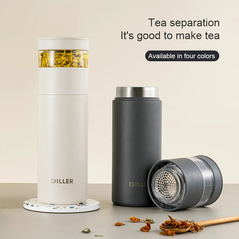 Wholesale Minimalist Thermal Flask Vacuum Stainless Steel Water Bottles With Transparent Tea Infuser