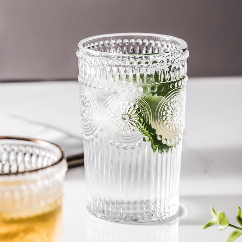 2PCS Romantic Water Glasses, Drinking Glasses Tumblers, Vintage Glassware Set for Juice, Beverages, Beer, Cocktail