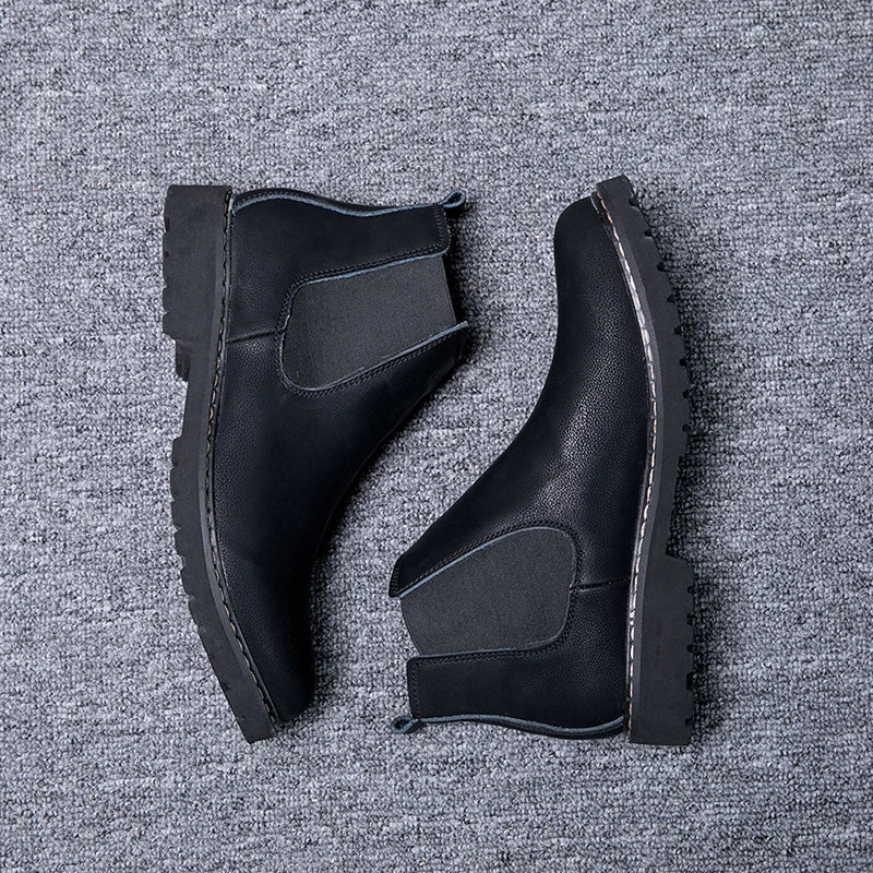 Men High Ankle Cow Leather Boots for Man Casual American Chelsea Boot Male Flat High Top Cowhide Shoes