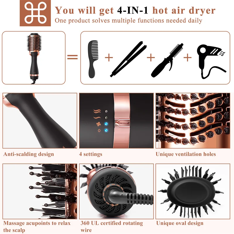 5 in 1 Hot Air Hairr Electric Hair Dryer Complete Styler One Step Hair Dryer Brush Hot Air Comb