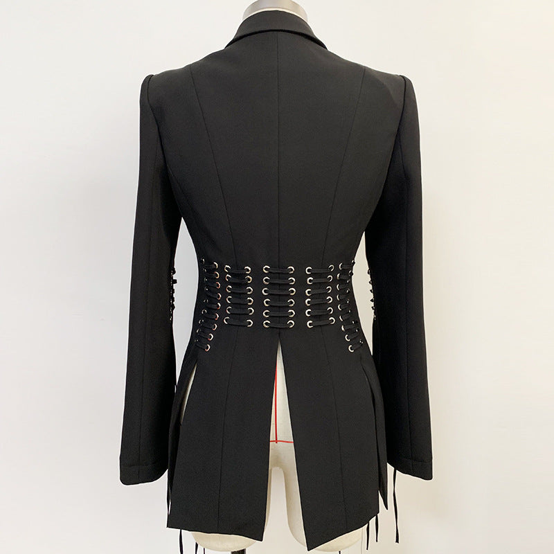 New Design Black Color Turn-Down Collar Women Rivet Stylish Lady Slim-Fit Blazer Suit