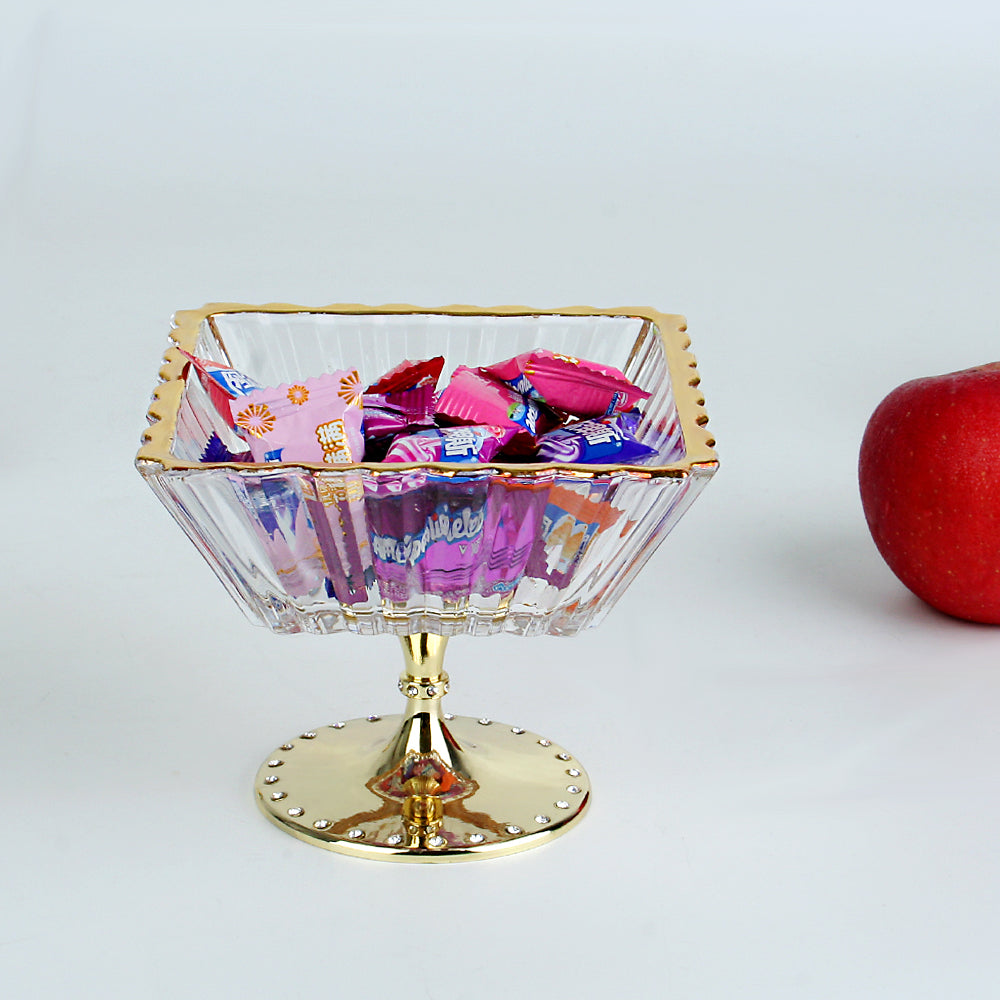 Metal Vertical Stripes Grain Glasses Fruit Tray  Crystal Fruit Glass Bowl