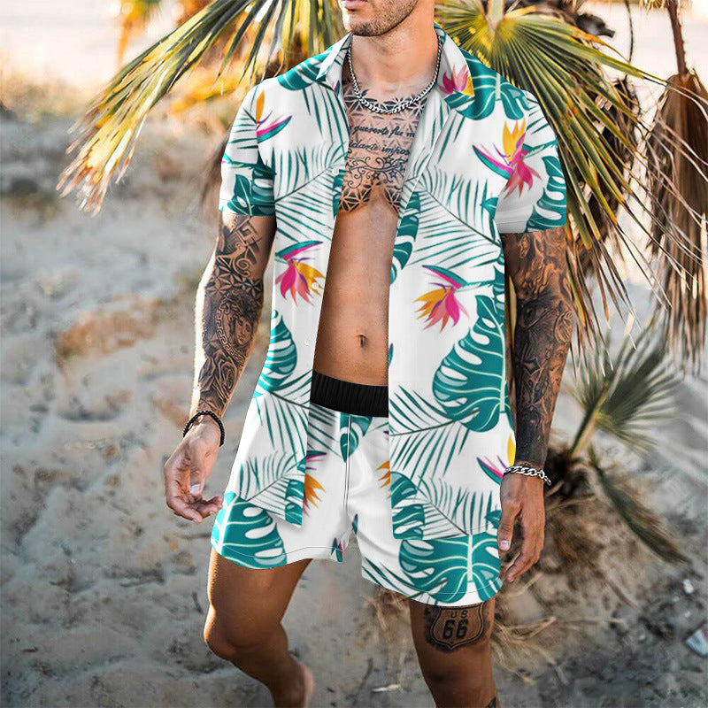 Summer Short Sleeve Shirt Suit Men Fashion Floral Print Hawaiian Shirts + Beach Shorts Casual Beach Clothing Sets Vetement Homme