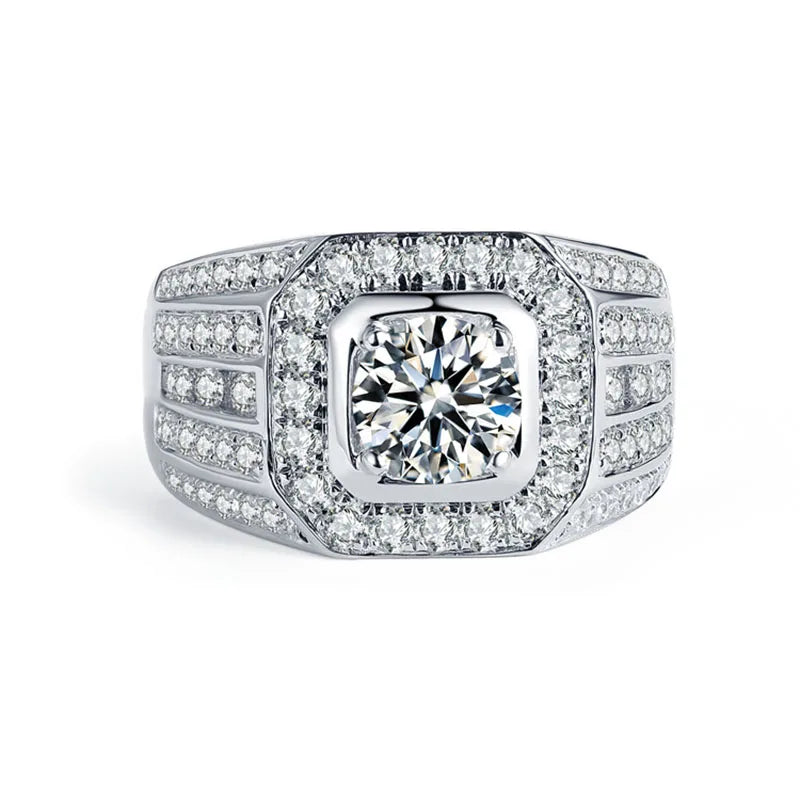 Afortable 925 Sterling Silver Ring Jewelry Men Wholesale-Moissanite Rings 1ct D VSS1 Jewellery Engagement Wedding Rings for Men
