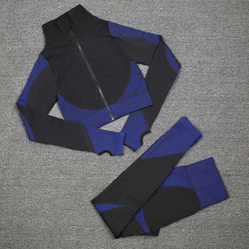 Women Activewear 3 Piece Crop Top Fitness Leggings Workout Bra Sports Jacket With Zipper Fitness Yoga Wear Sets for Ladies