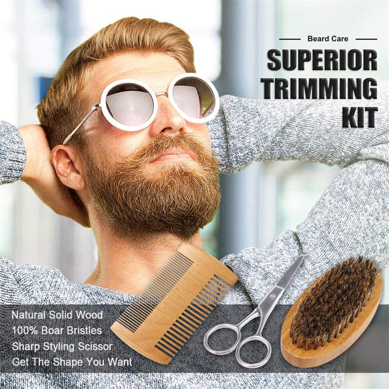 Customize Organic Men's Grooming Care Growth Beard Oil Trimmer Set Beard Growth Kit Packaging for Men Grooming Care