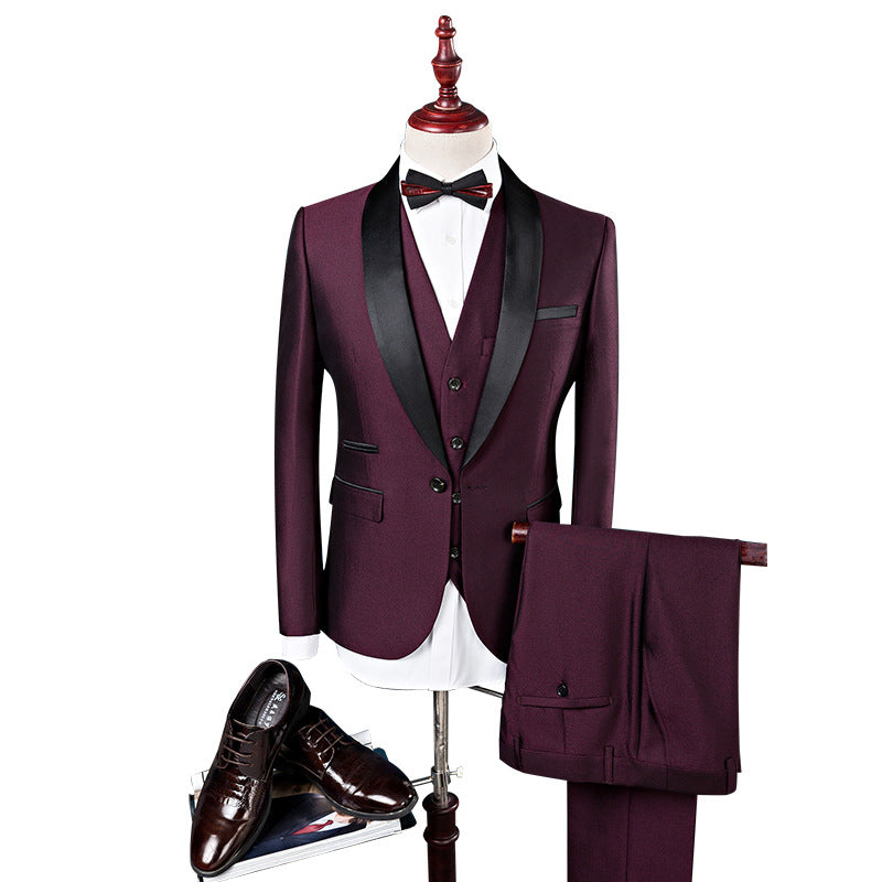 Fashionable High Quality Slim Fit Blazer Formal Prom Clothes Wine Red Men Suits