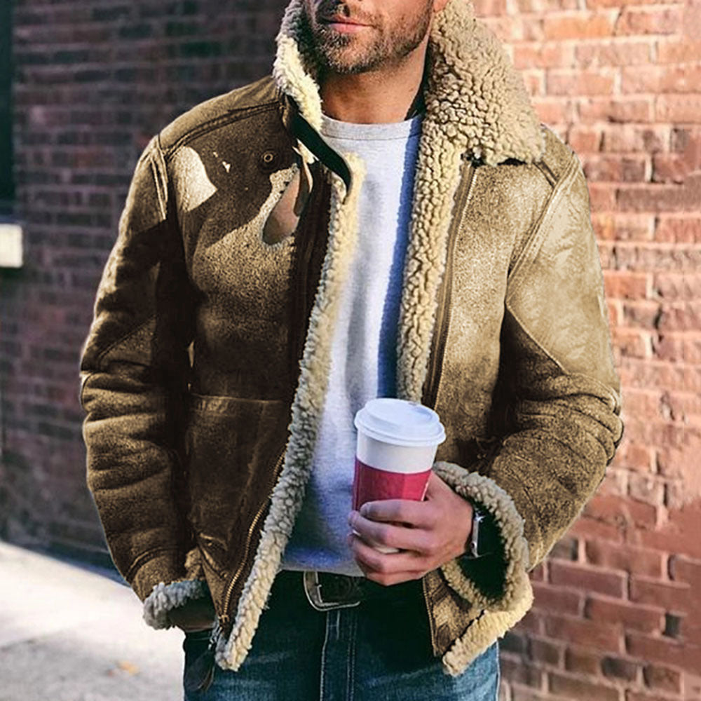 2021 High Quality Suede Faux Duffle Fur Aviator Jacket for Men Jackets Men's Korean Winter Fleece Jackets Men's