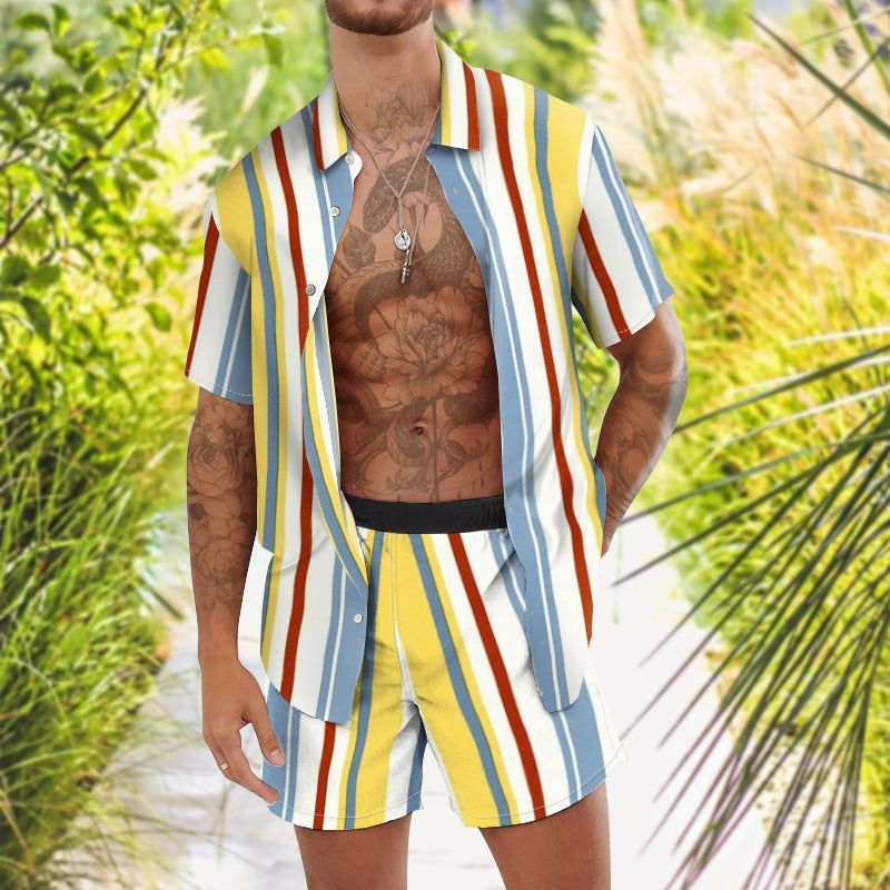 Summer Short Sleeve Shirt Suit Men Fashion Floral Print Hawaiian Shirts + Beach Shorts Casual Beach Clothing Sets Vetement Homme