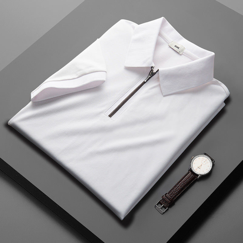 Polo Shirt Men's New Loose Mercerized Cotton Trendy Solid Color Casual Polo Collar Half Sleeve Wholesale