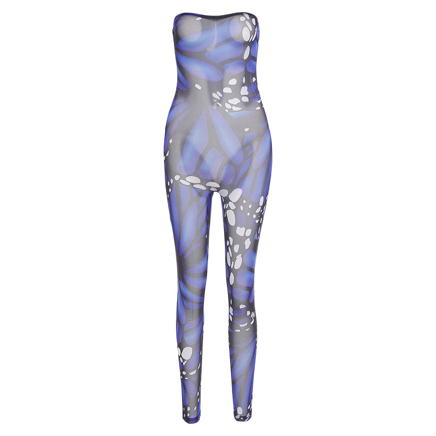 K21q00781 Summer Sexy Sleeveless Stretch Tight Backless Mesh Jumpsuit 2022 Women's Jumpsuit