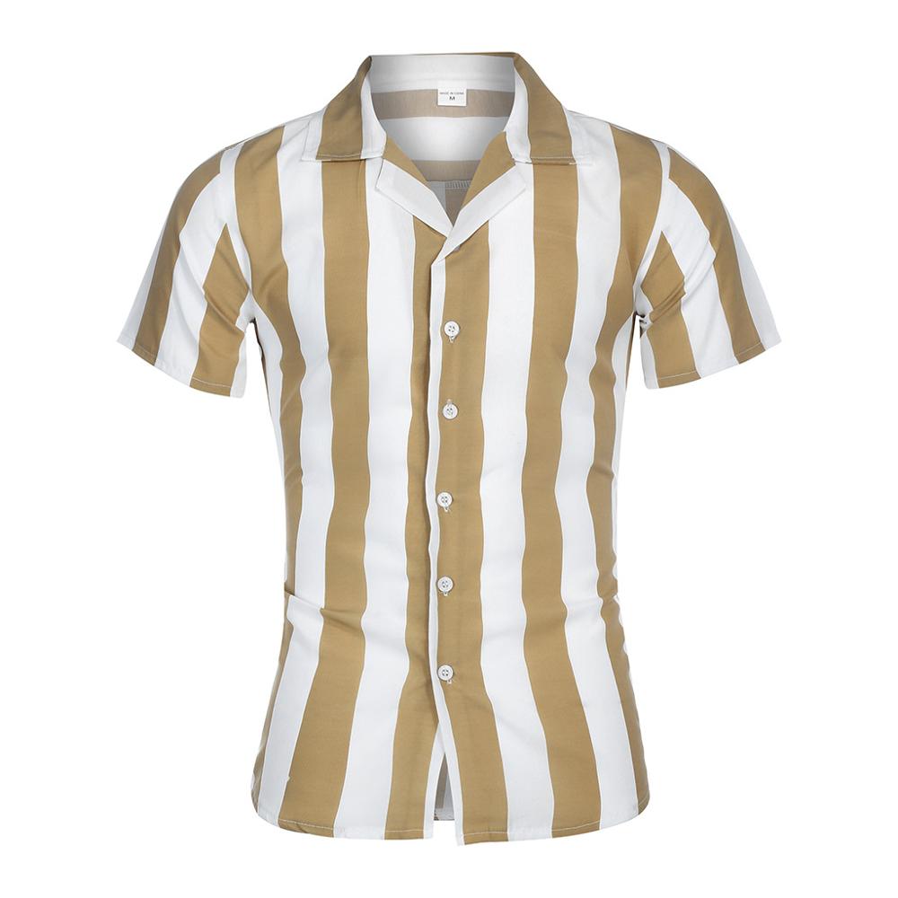 Men Fashion Shirts Casual Multicolor Striped Lapel Shirts Short-Sleeve Top Blouse Men Shirt Summer