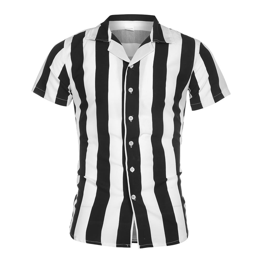 Men Fashion Shirts Casual Multicolor Striped Lapel Shirts Short-Sleeve Top Blouse Men Shirt Summer