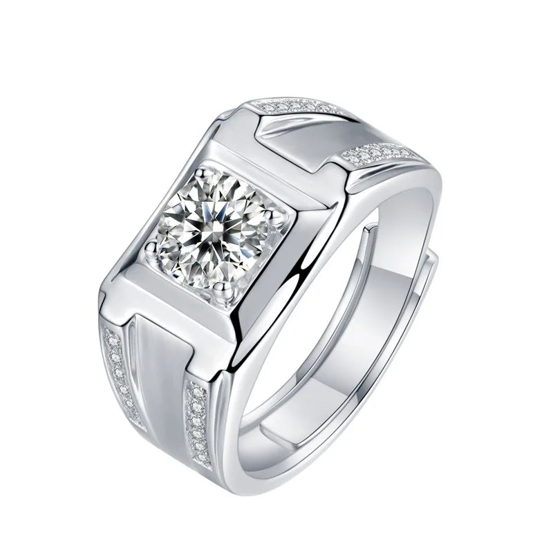 Afortable 925 Sterling Silver Ring Jewelry Men Wholesale-Moissanite Rings 1ct D VSS1 Jewellery Engagement Wedding Rings for Men