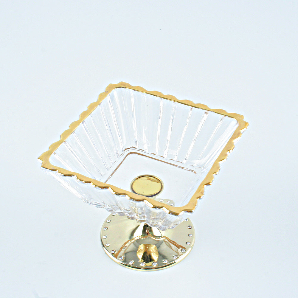 Metal Vertical Stripes Grain Glasses Fruit Tray  Crystal Fruit Glass Bowl