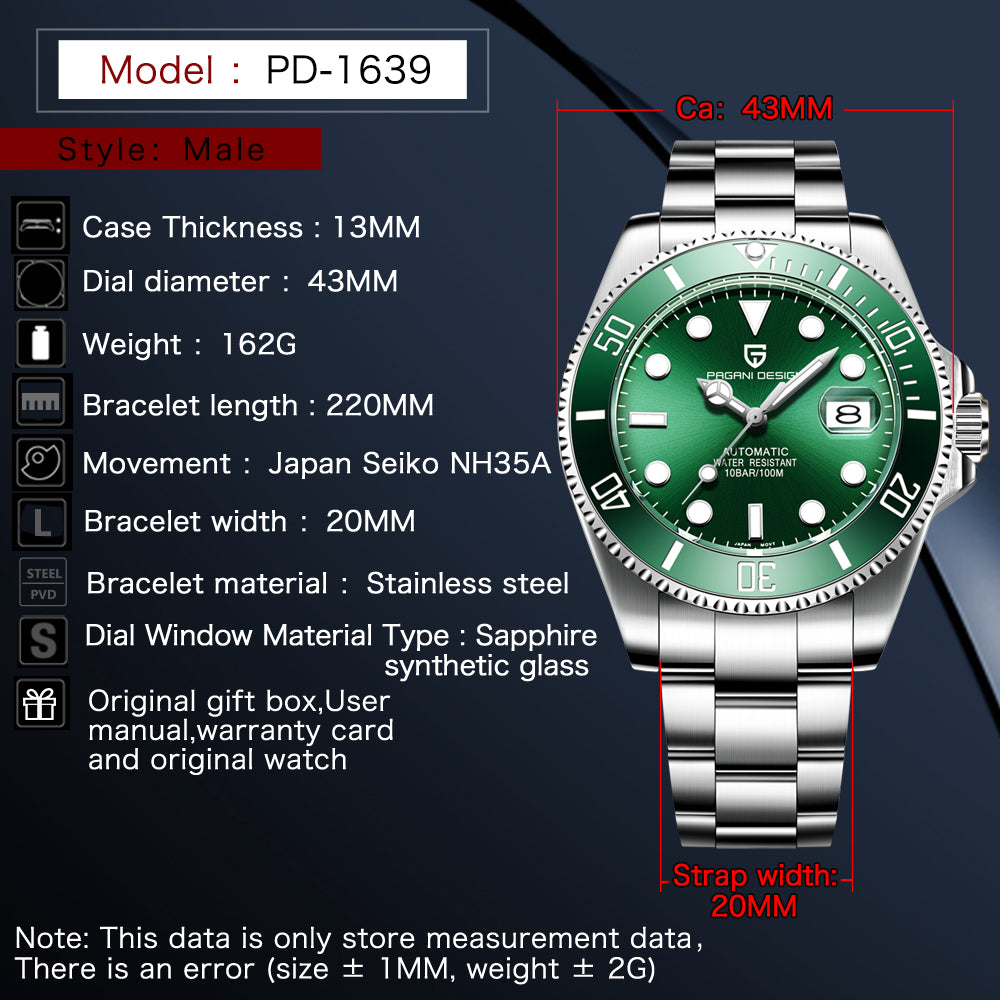 Pagani Design PD-1639 Men’s Automatic NH35 Dive Watch