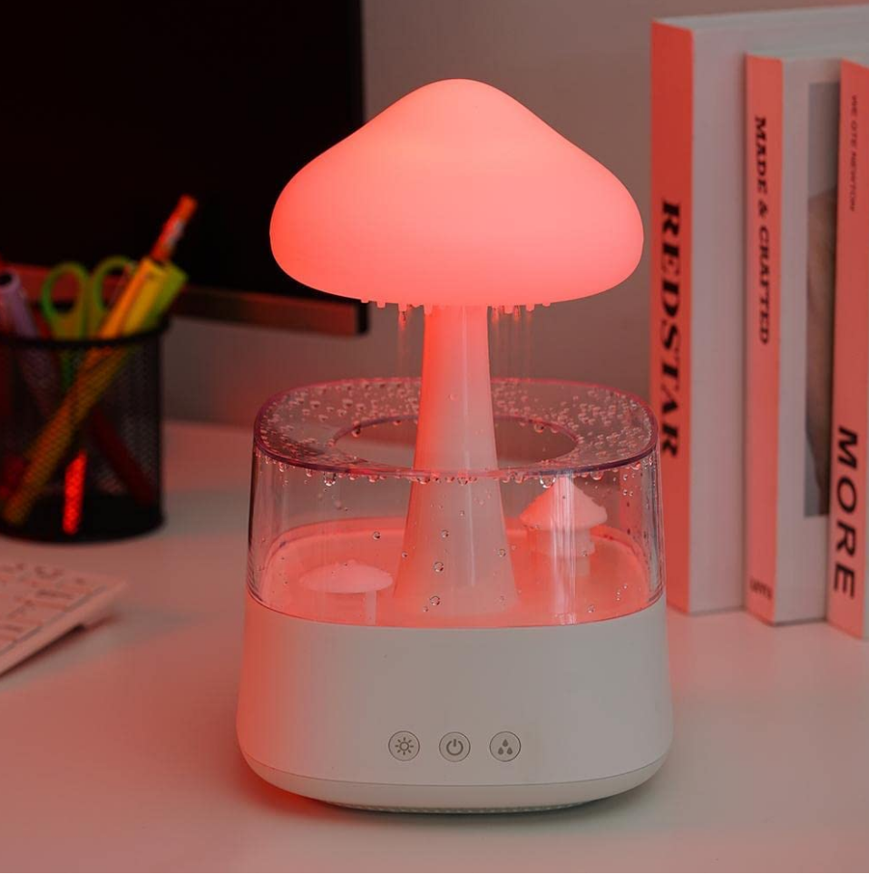 2023 Guangdong New Product Water Drip Sound Cloud Raindrop Humidifier Baby Room Night Light Mushroom Light Steam Humidifier
