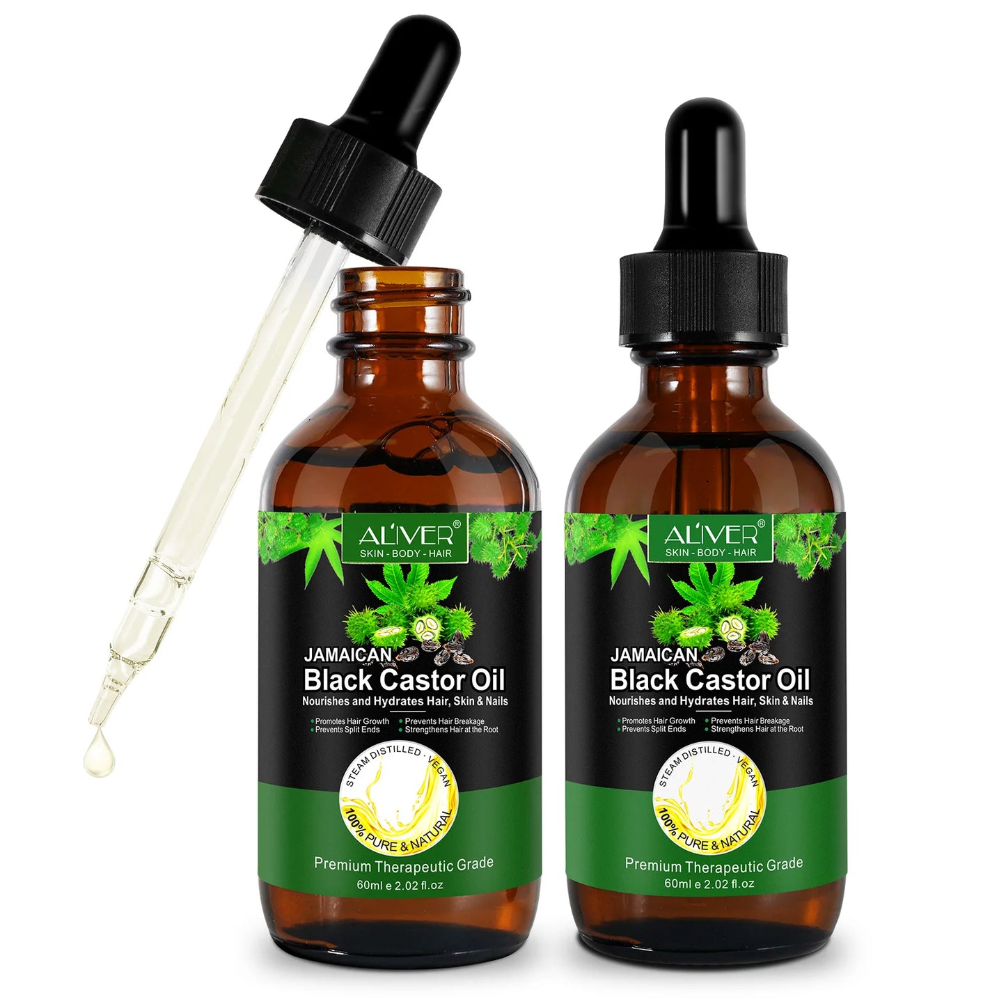 ALIVER 60Ml Pure Jamaican Black Castor Essential Oil Scalp Hair Strengthening Oil Infused Biotin and Encourages Growth Hair Oil