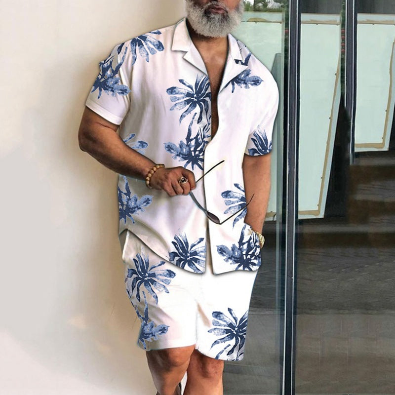 Summer Man Clothes Hawaiian Resort Print Set Men's Shorts Shirt Casual Beach Short Sleeve Two Piece Sets Beach Men Shirts