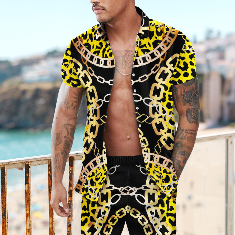 Summer Short Sleeve Shirt Suit Men Fashion Floral Print Hawaiian Shirts + Beach Shorts Casual Beach Clothing Sets Vetement Homme