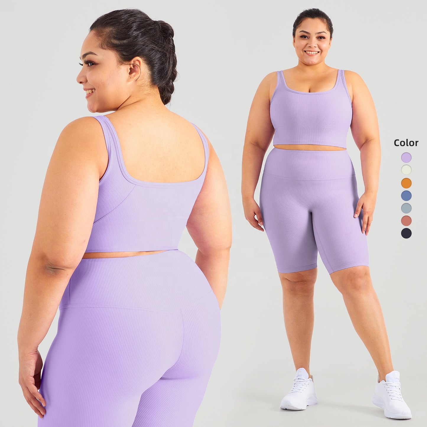 Latest Women Ribbed Gym Fitness Bra Shorts Sports Wear Workout Plus Size Yoga Sets