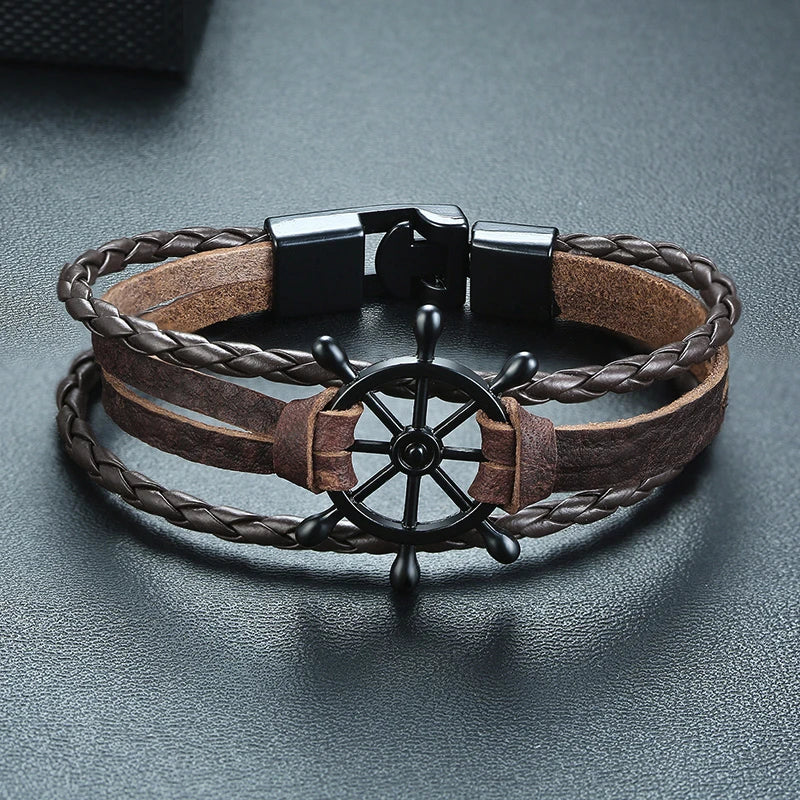 Ships Wheel Jewelry Rudder Leather Bracelet Nautical Bracelet Nautical Gifts for Men Jewelry