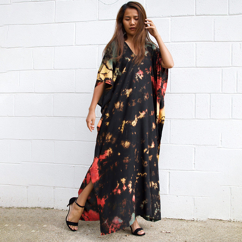 Wholesale Tie Dye Boho Kimono Beach Cover Up Cotton Sarong Beachwear Dress Ladies Kaftan
