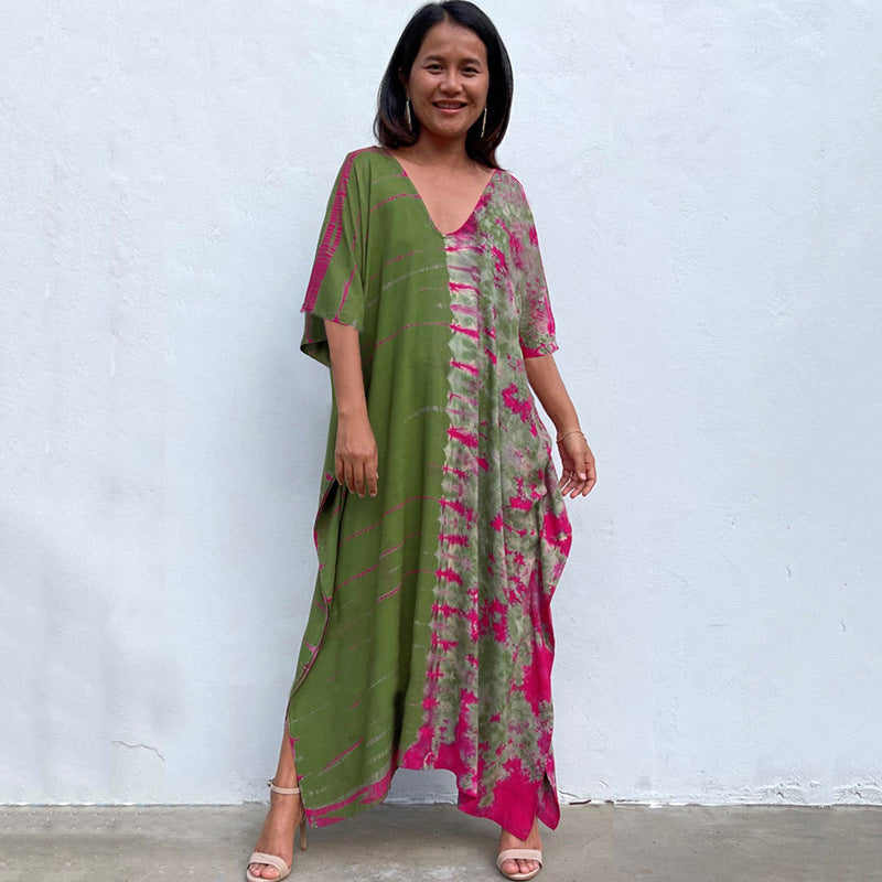 Wholesale Tie Dye Boho Kimono Beach Cover Up Cotton Sarong Beachwear Dress Ladies Kaftan
