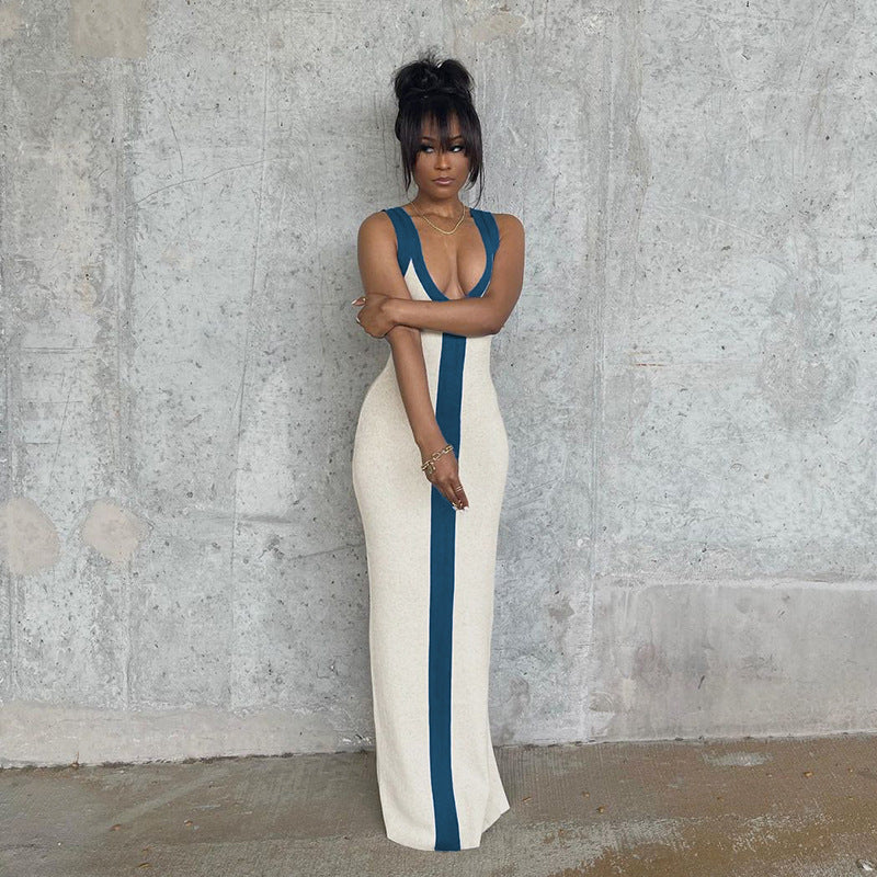 Fashion Sexy Slit One Piece Dress Ribbed Beach Long Dresses Women