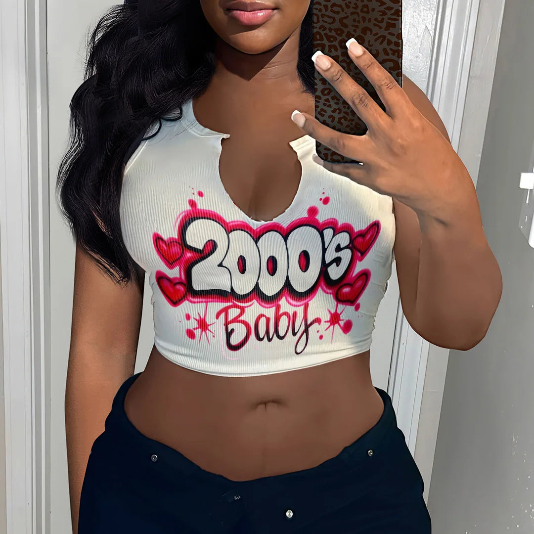Women's T Shirts Girls Crop Tops Fashion Summer Clothing Sexy T- Shirt Letter Printed Tee Ladies Tank Tops for Girls