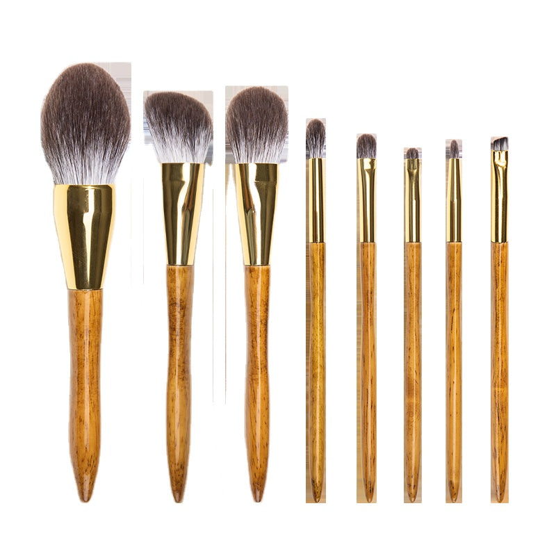 2024 Private Label Makeup Golden 8 Pcs Wooden Handle Snow Fox Makeup Brush Loose Set Powder Makeup Brushes