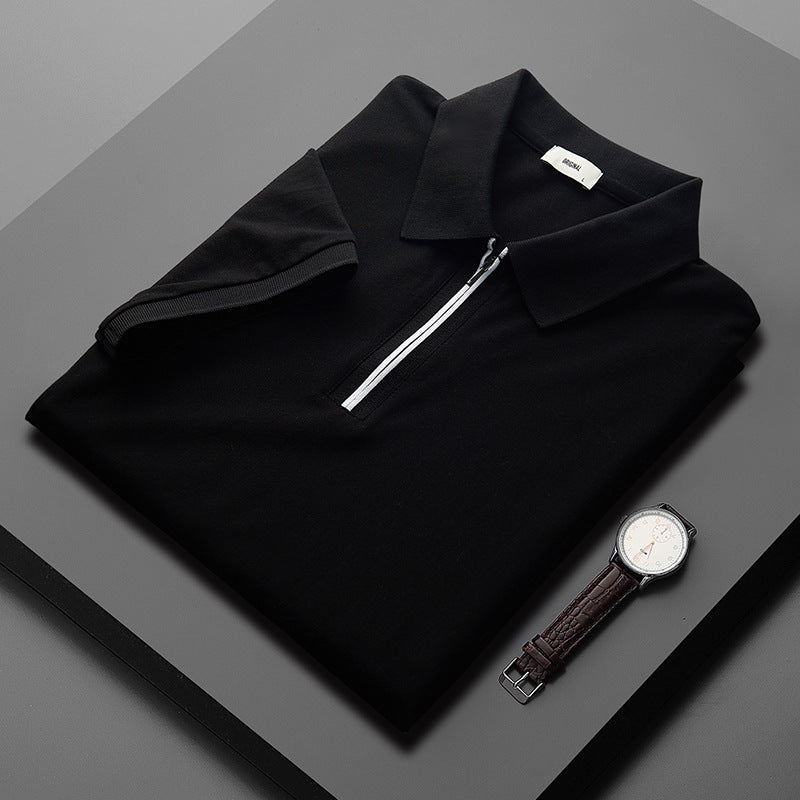 Polo Shirt Men's New Loose Mercerized Cotton Trendy Solid Color Casual Polo Collar Half Sleeve Wholesale