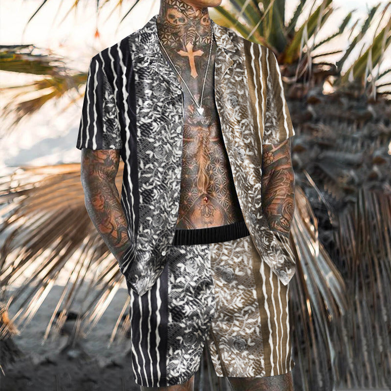Summer Short Sleeve Shirt Suit Men Fashion Floral Print Hawaiian Shirts + Beach Shorts Casual Beach Clothing Sets Vetement Homme
