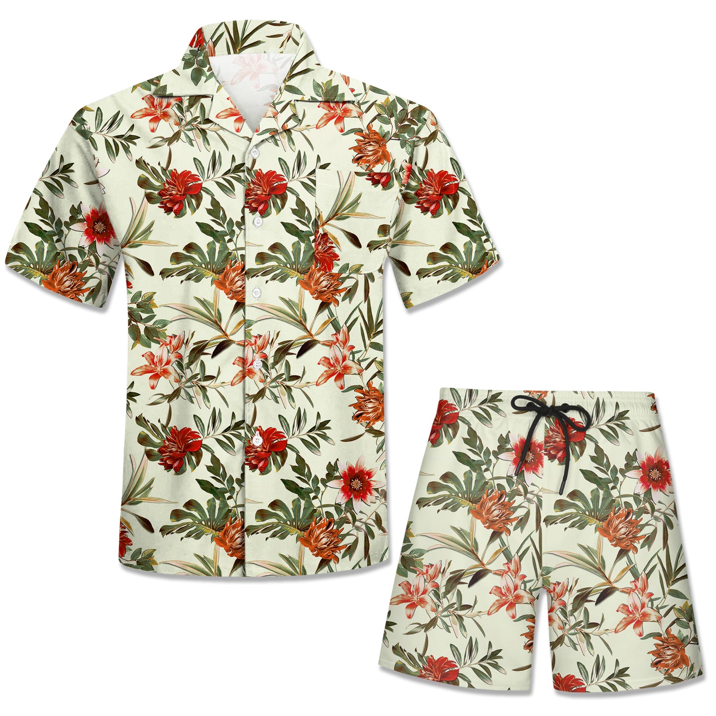 Custom Your Graphic Shirts Men Short Sleeve Two Pieces Set Sublimation Printing Mens Floral Hawaiian Shirt and Shorts Set