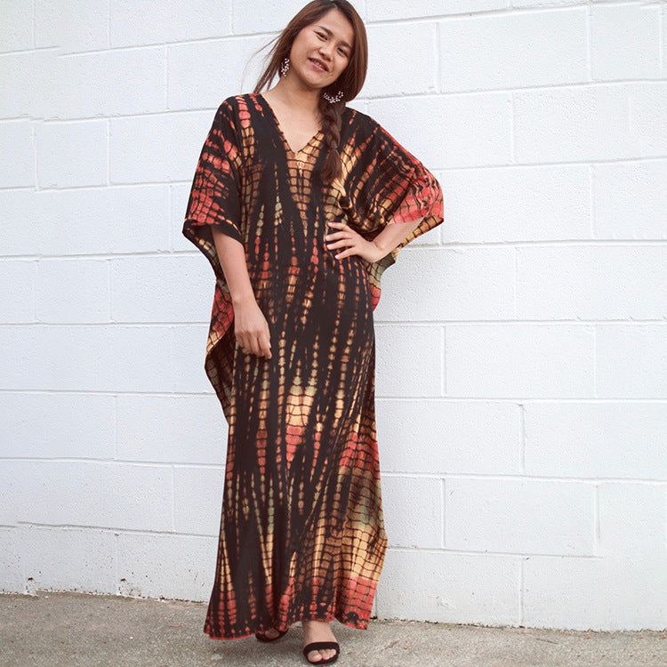 Wholesale Tie Dye Boho Kimono Beach Cover Up Cotton Sarong Beachwear Dress Ladies Kaftan