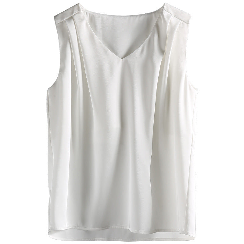 Formal Silk Blouses Elegant Women Solid Sleeveless Tank Luxury Tops Ladies Fashion White Satin Office Summer Blouses for Woman