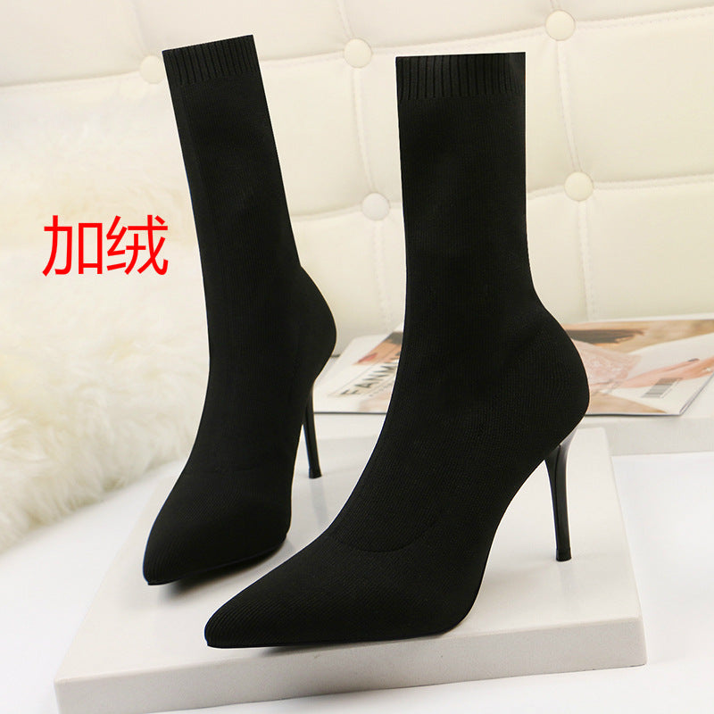 Winter Fashion Pointed Toe Elastic Sock Boots Women Sexy High Heel Ankle Boots