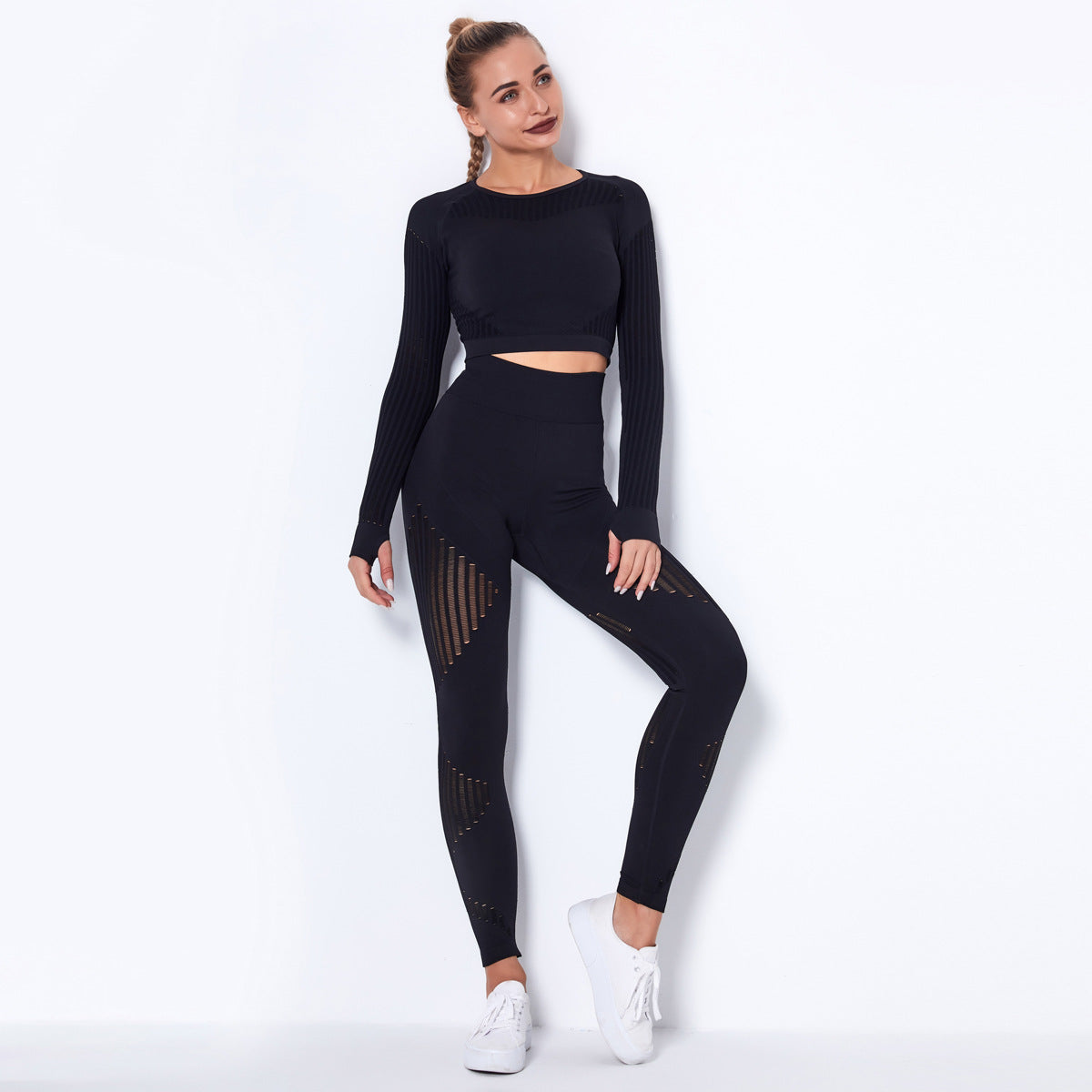 Women 2 Piece Yoga Sets Mesh Breathable Long Sleeve Gym Yoga Wear & Leggings Set Fitness Yoga Wear