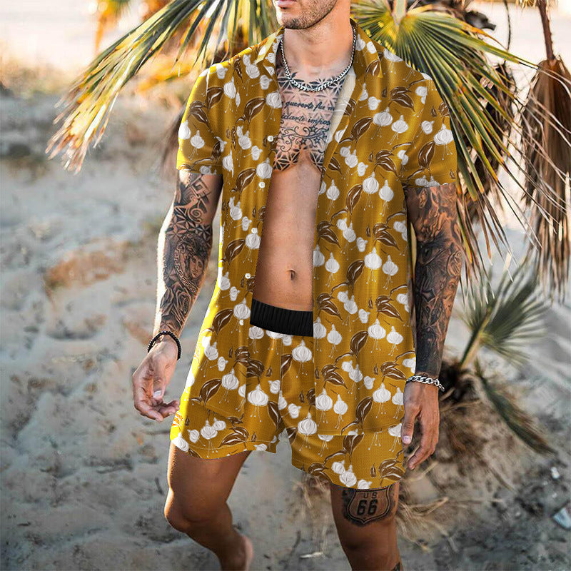 Summer Short Sleeve Shirt Suit Men Fashion Floral Print Hawaiian Shirts + Beach Shorts Casual Beach Clothing Sets Vetement Homme