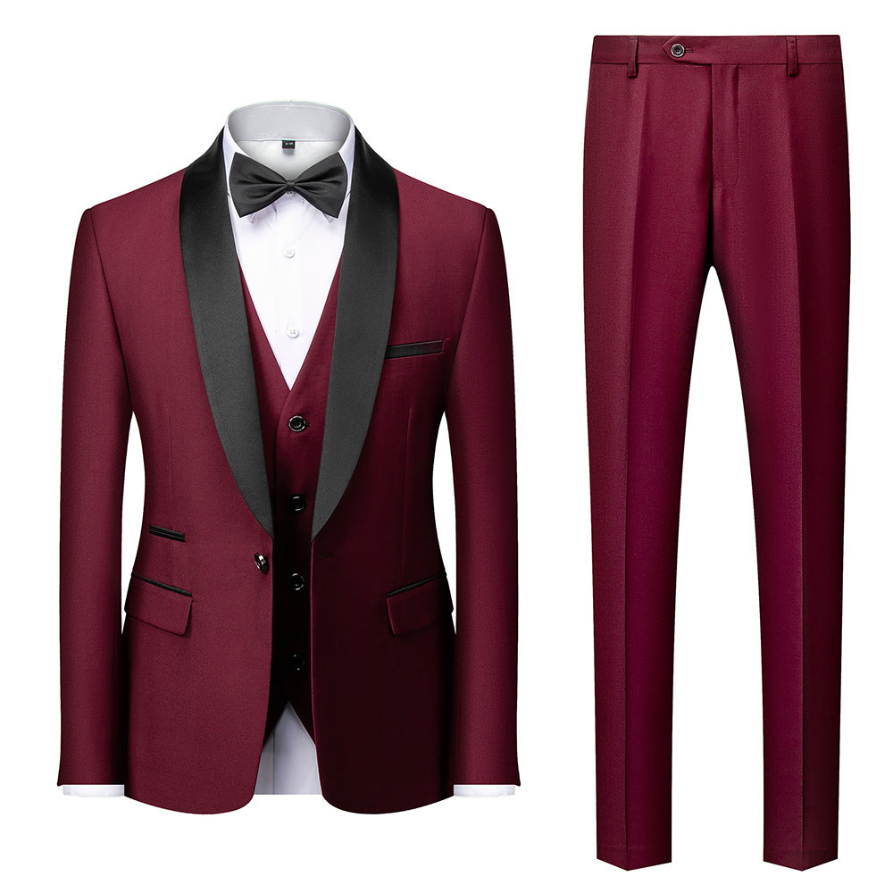 Fashionable High Quality Slim Fit Blazer Formal Prom Clothes Wine Red Men Suits
