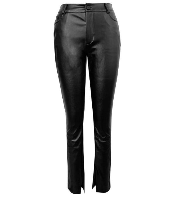 2022 Fall Winter Fashion Streetwear High Waist Black Skinny Slim PU Leather Pants Women