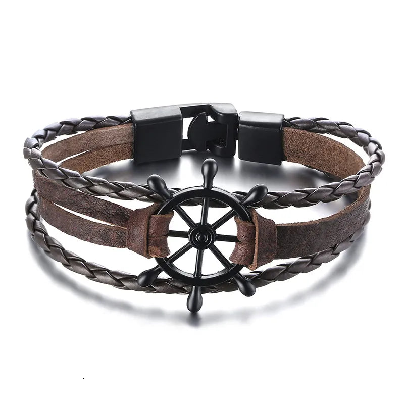 Ships Wheel Jewelry Rudder Leather Bracelet Nautical Bracelet Nautical Gifts for Men Jewelry